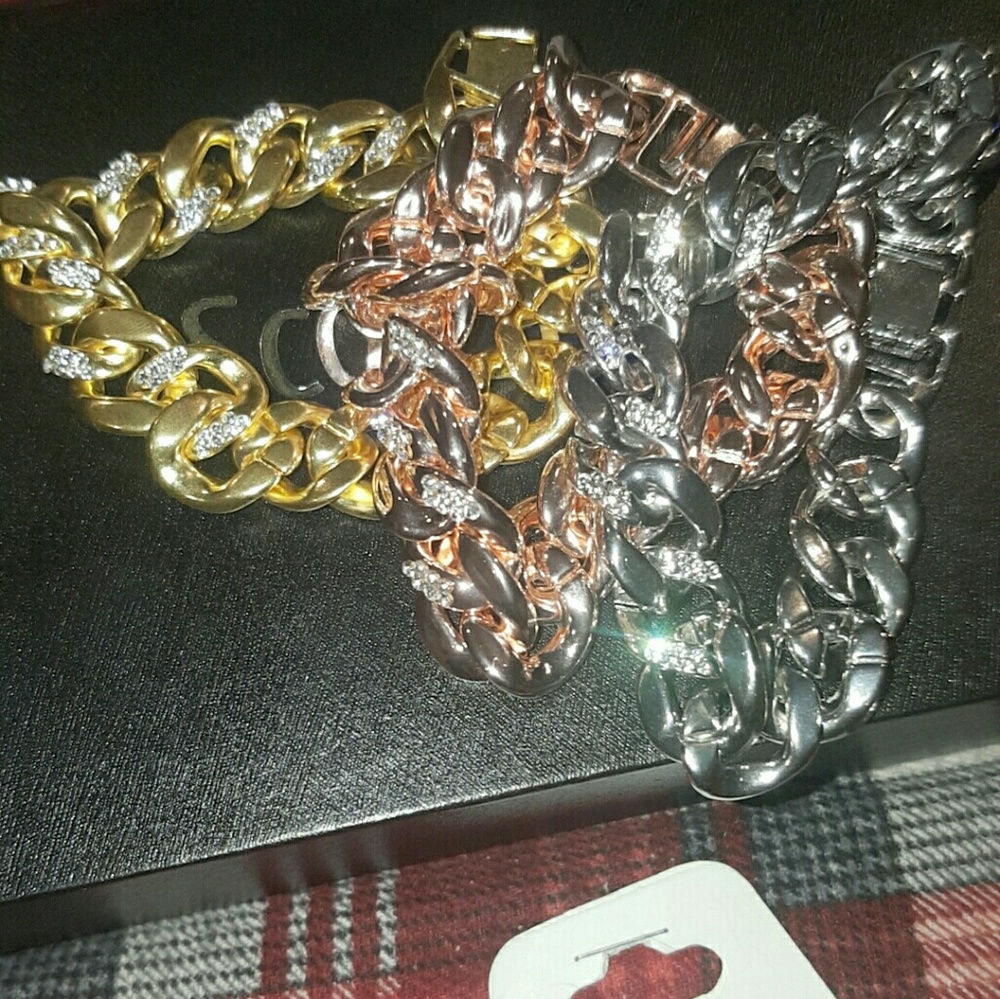 3 Cuban braclets. Rose gold! Silver, yellow gold